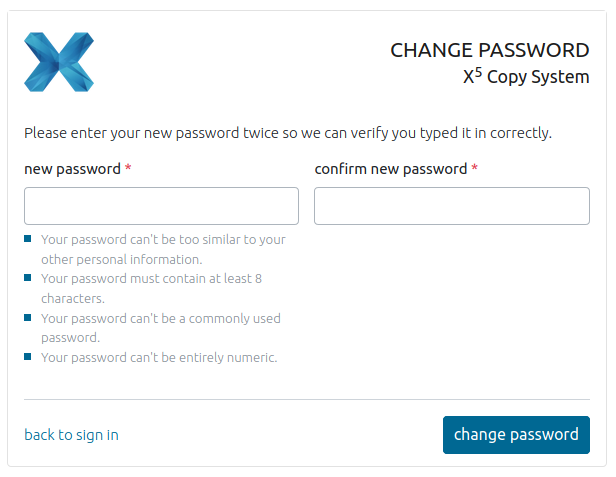 Enter new password form
