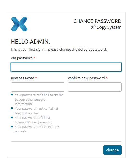 First login for the admin