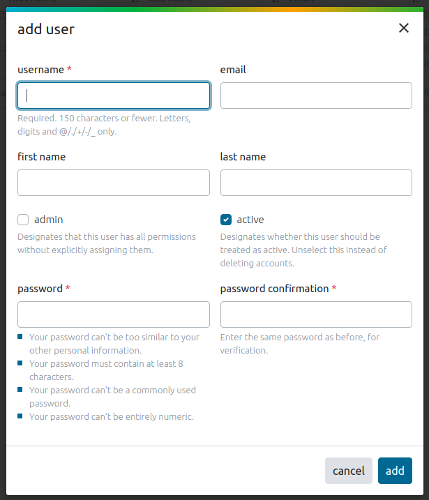 User management - add user form